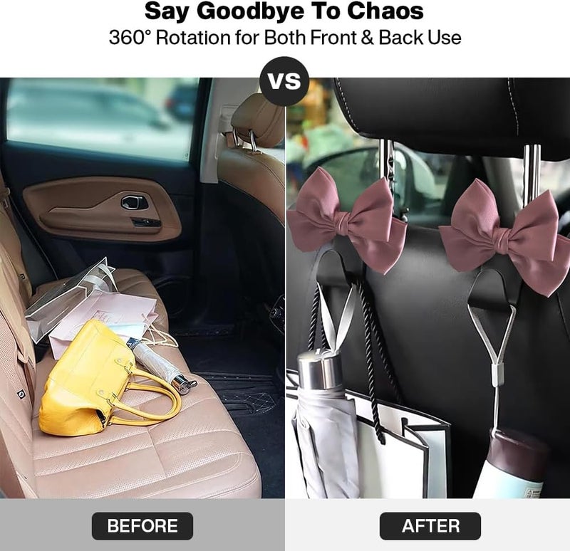 LIFOPY 2 Pack Car Purse Hooks, Cute Bow Car Seat Headrest Hook Hanger for Purses and Bags, Space-Saving Car Accessory (Leather pink) - Image 4